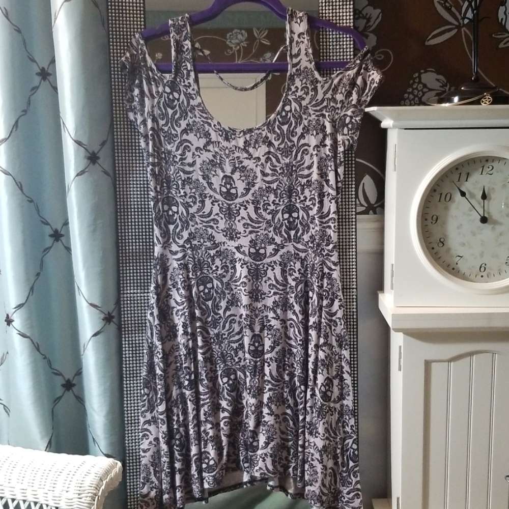 Midnight Hour Gray Cold Shoulder Skull Dress